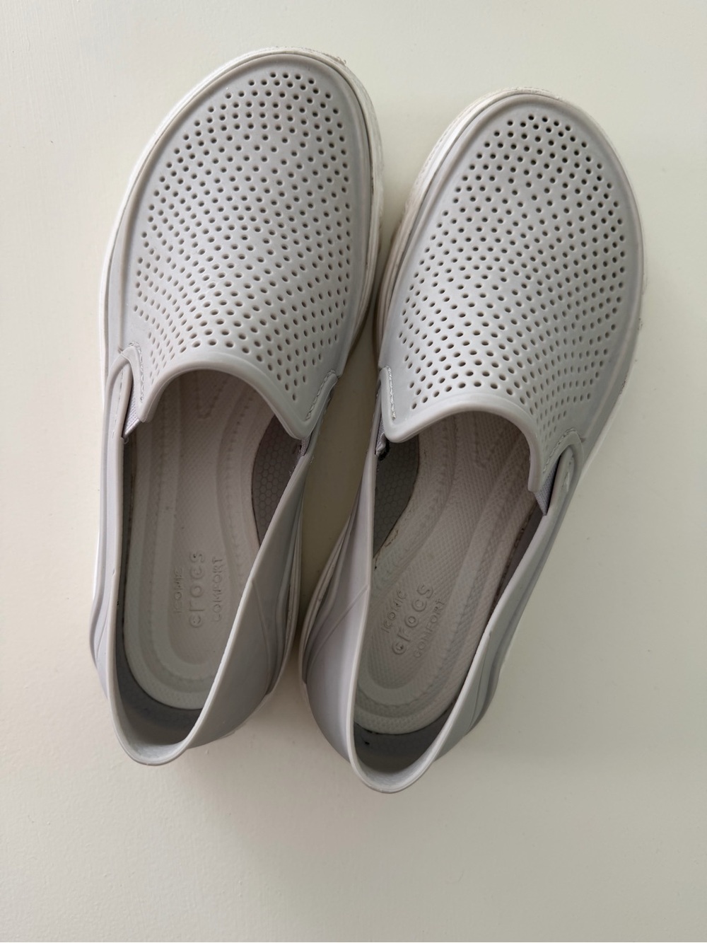 CROCS Women’s Perforated Slip-On Mules — Light Gray